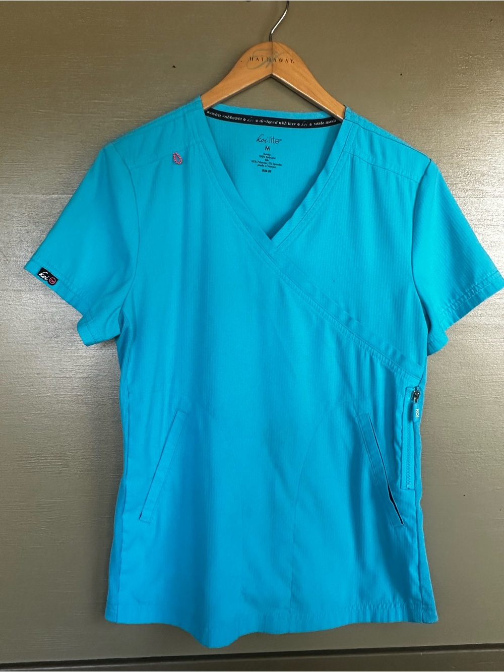 Koi lite Philosophy Mock Wrap Turquoise Scrub Top Medium